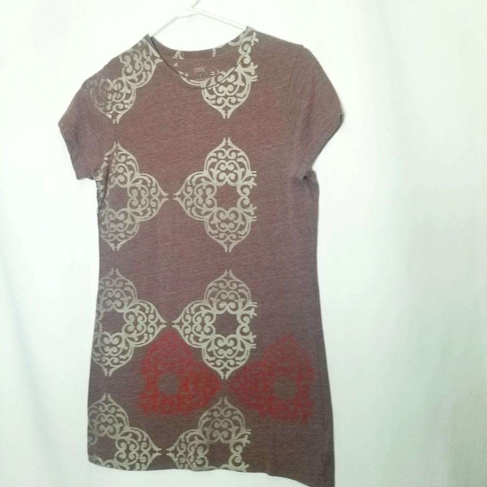 Shade Tee shirt geometric Stamp pattern Factory fading Short Sleeve Large